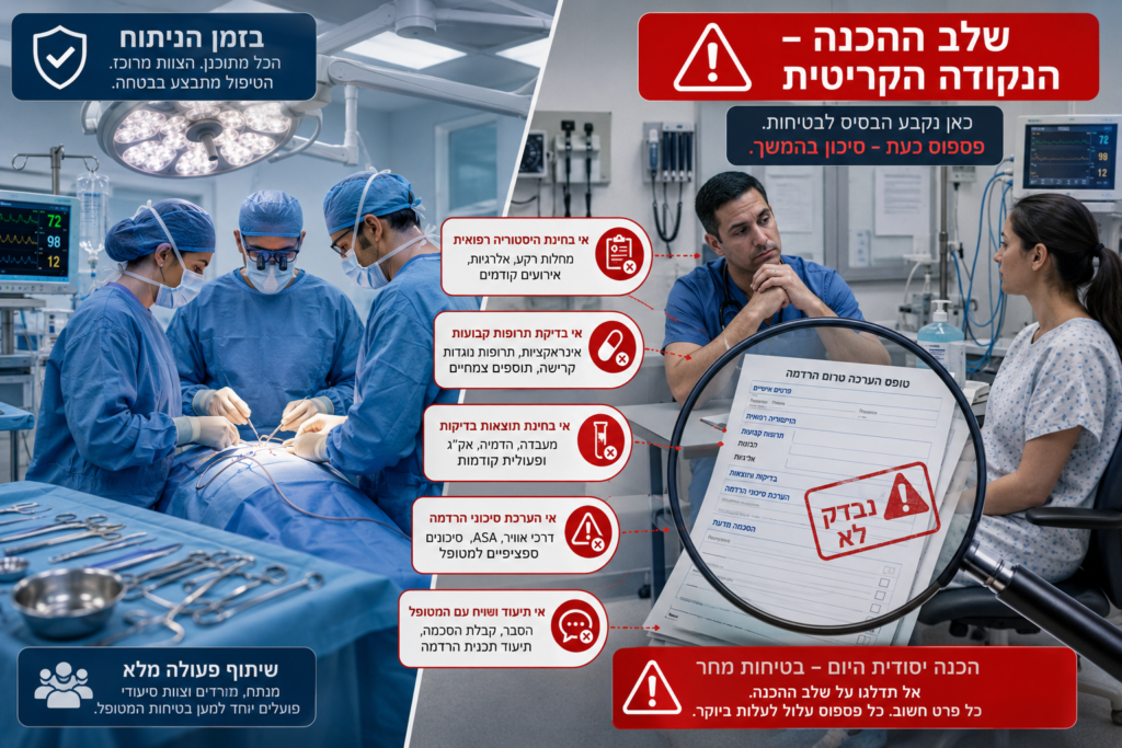 השוואה בין חדר ניתוח לבין שלב ההכנה להרדמה