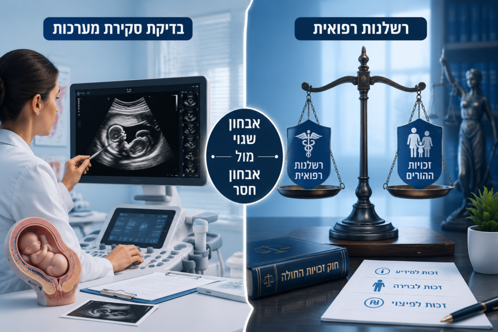 איור רפואי-משפטי של רופא הבוחן בדיקת סקירת מערכות בהריון