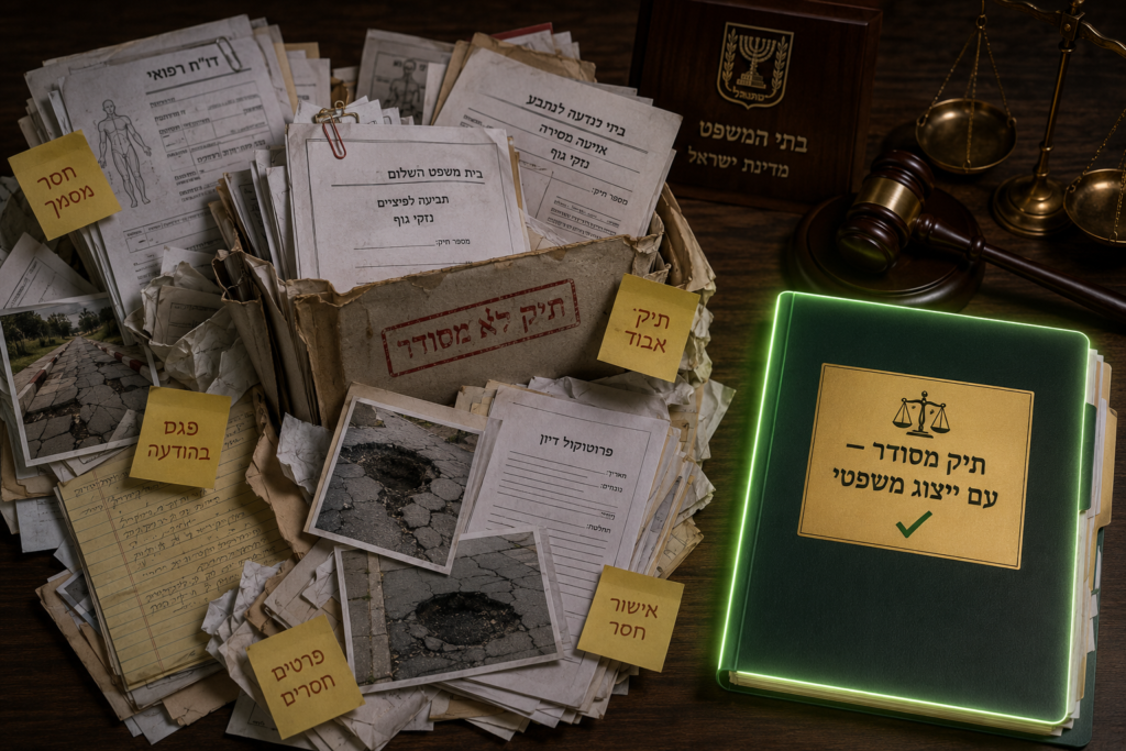 תיק משפטי לא מסודר ומסמכים מפוזרים שמאבדים תביעה נגד עירייה