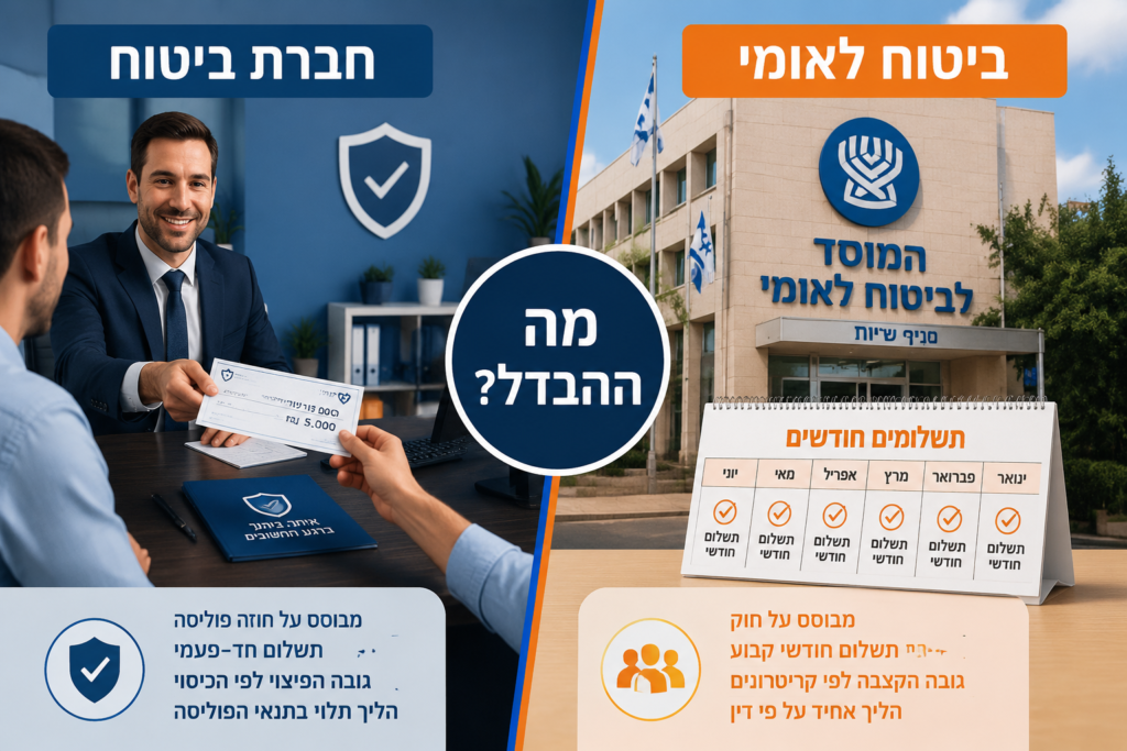 ההבדל בין פיצויים מחברת ביטוח לפיצויים מביטוח לאומי